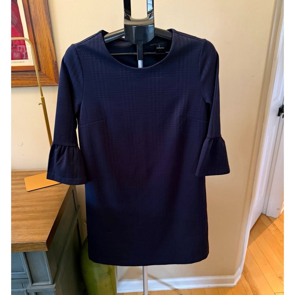 Banana Republic Navy Blue Bell Sleeve Shift Dress Size M Textured Career